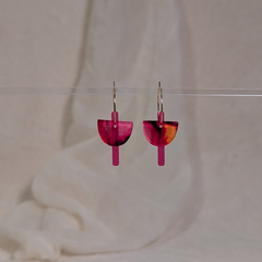 Acrylglas Ohrring Creole gold Halbkreis-Stab - handgefertigt Aquarell Farbverlauf