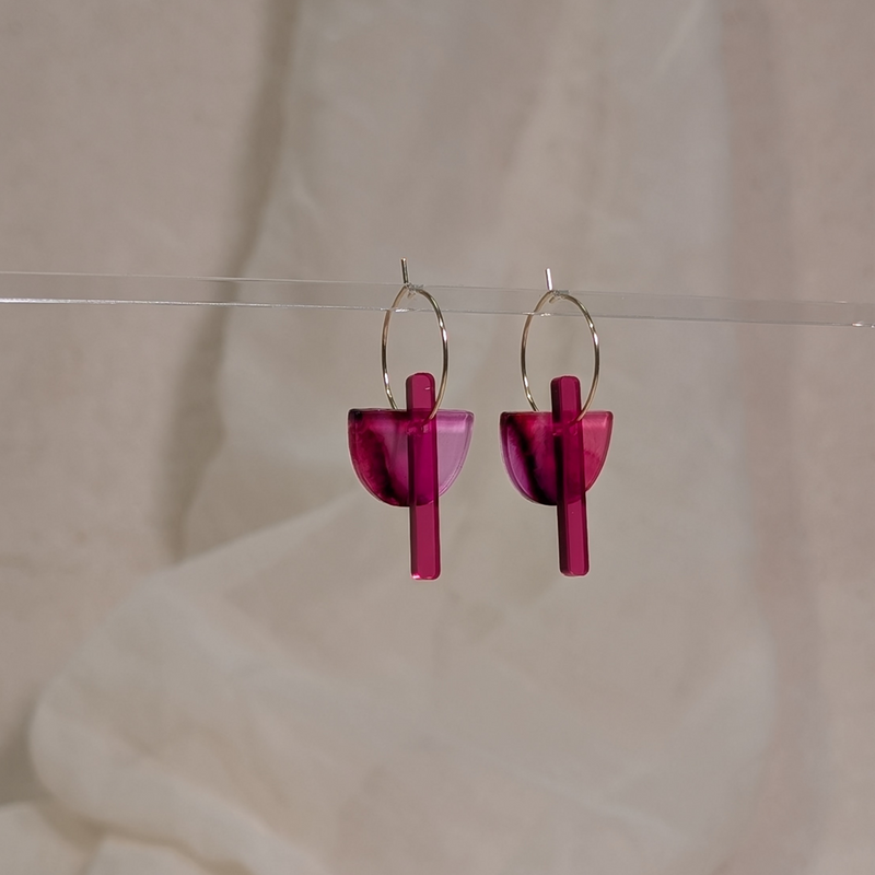 Acrylglas Ohrringe Creole gold Halbkreis-Stab - Aquarell Farbverlauf