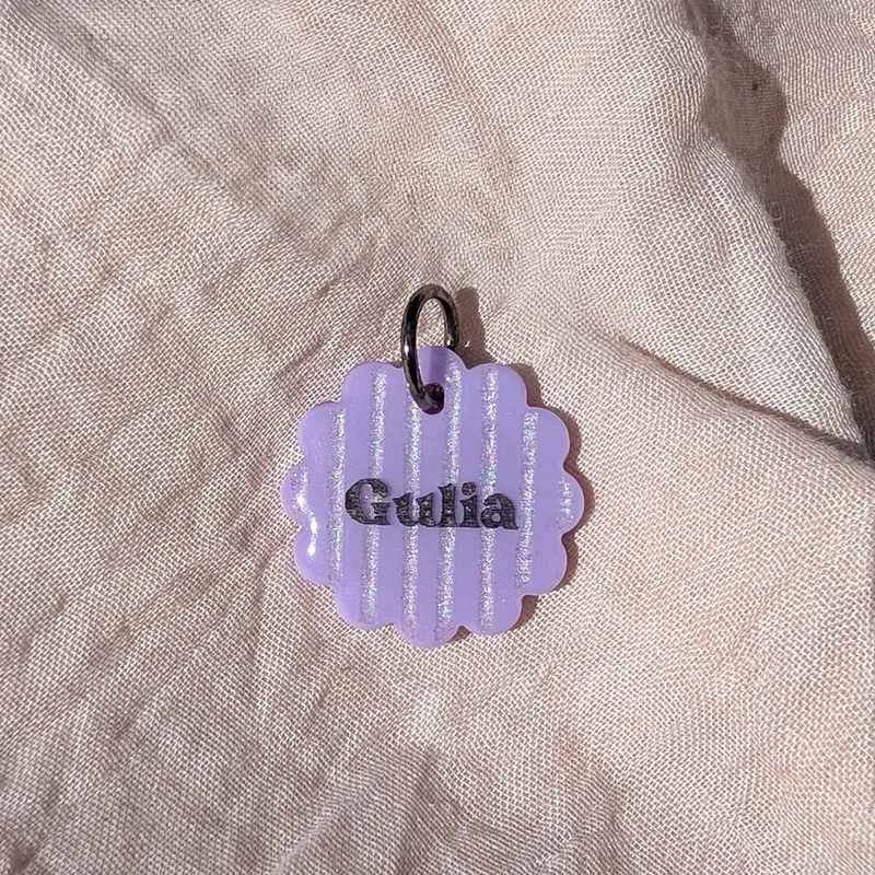 Hundemarke Bluetenform Violett Lavendel Streifen