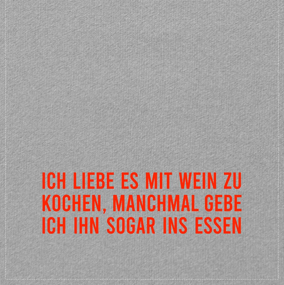 Geschirrtuch aus Baumwolle in grau "Ich liebe es mit Wein zu kochen