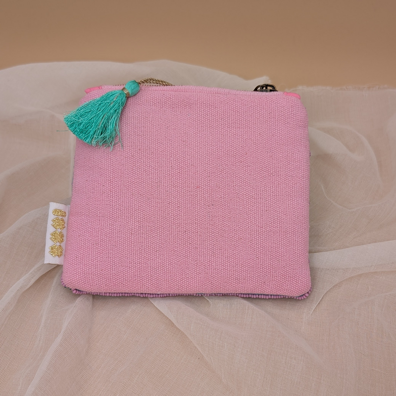 Tasche_Etui_Kosmetiktasche_Raute_rosa_gruen_Glasperlen_2