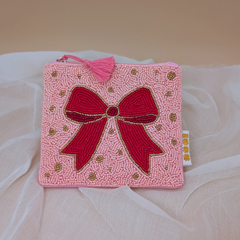 Tasche_Etui_Kosmetiktasche_Schleife_rosa_rot_Glasperlen_1