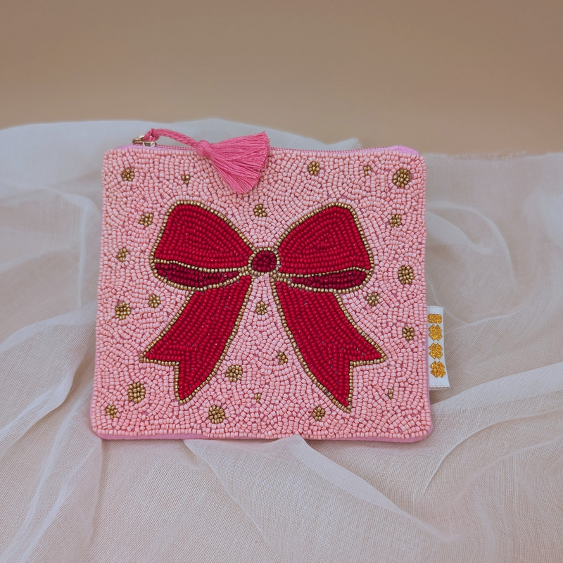 Tasche_Etui_Kosmetiktasche_Schleife_rosa_rot_Glasperlen_1